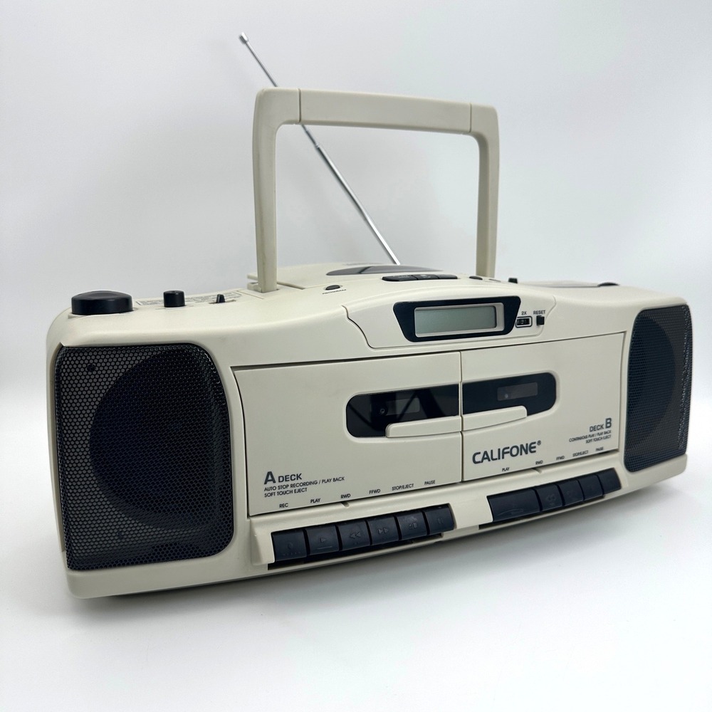 Califone 2395AV Y2K Boombox Portable Beige Dual Cassette CD AM FM Radio Tested